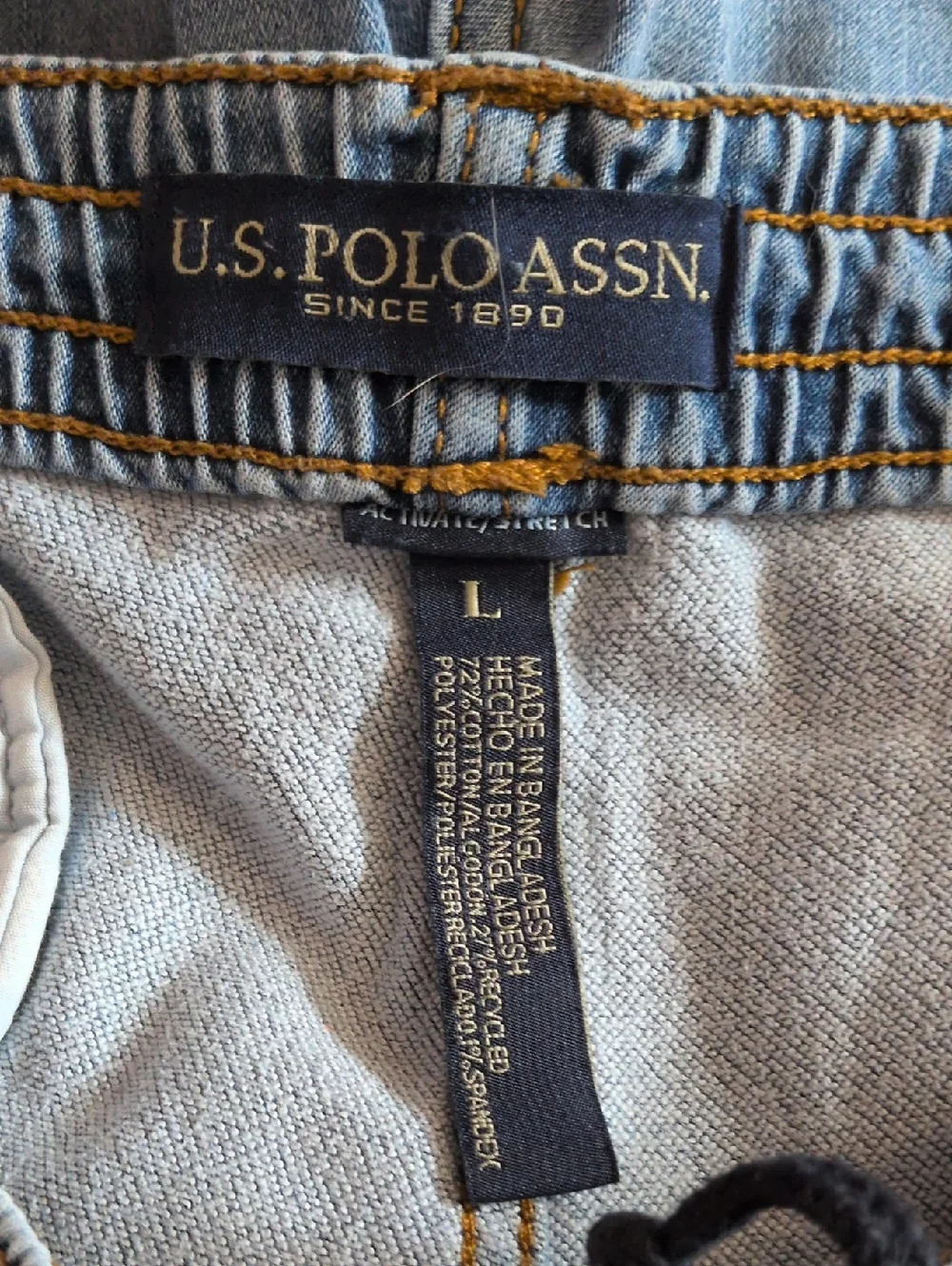 USPoloAssn Distressed Denim Baggy Elastic Waist CottonBlend Shorts Golf Gorpcore